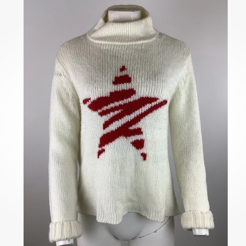 Wooden Ships Sz S/M Star Turtleneck Sweater Cream Acrylic Mohair Wool